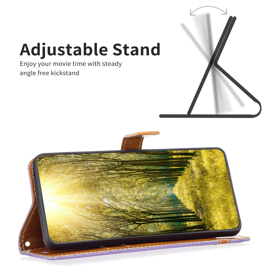 Til Samsung Galaxy A25 5G telefon læderetui jeans stof splejsning telefoncover med pungholder Til Samsung Galaxy A25 5G telefon læderetui jeans stof splejsning telefoncover med pungholder